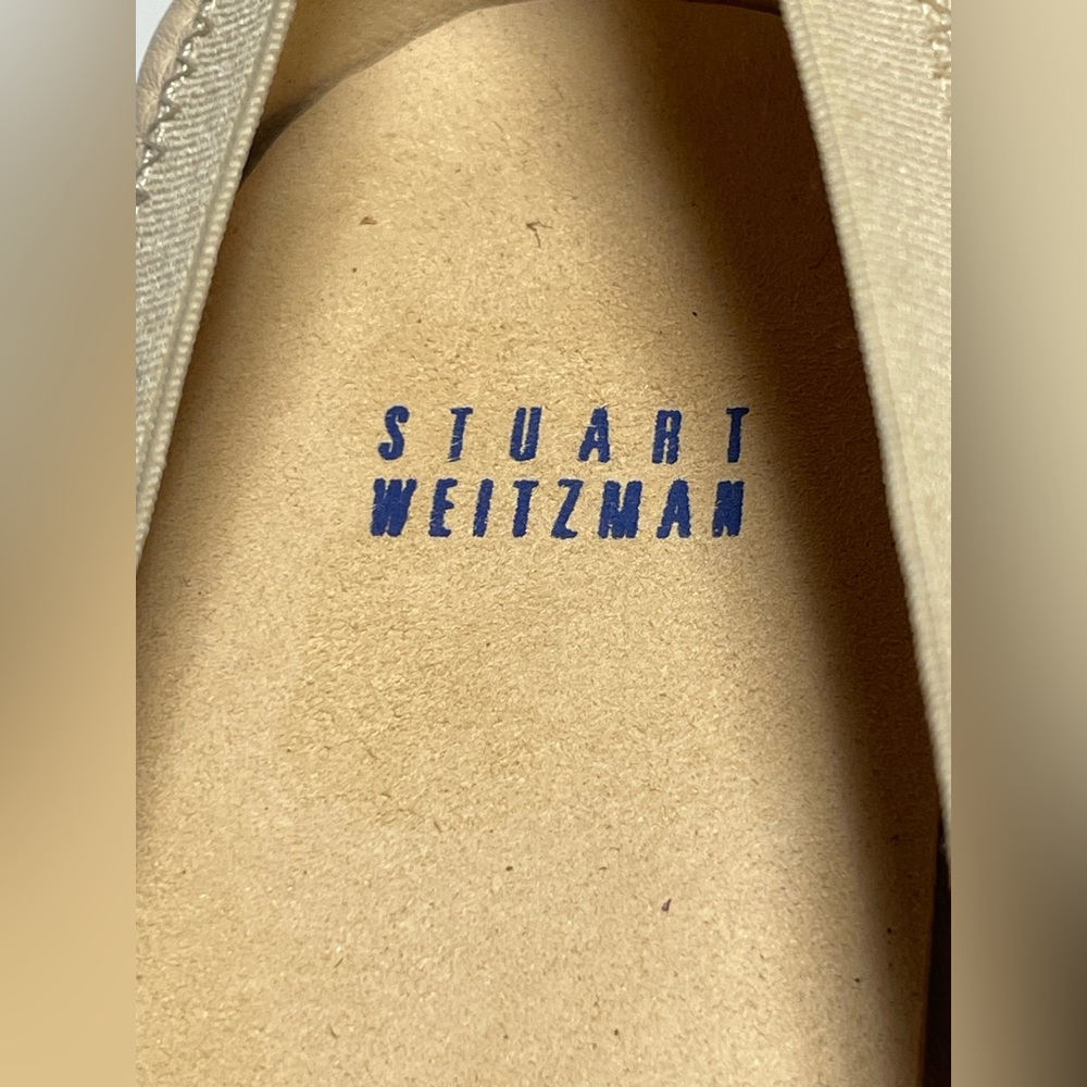 STUART WEITZMAN AUTH $299 Women's Beige Napa Leather Quiltable Flat Shoes Sz 7.5 - Picture 9 of 14